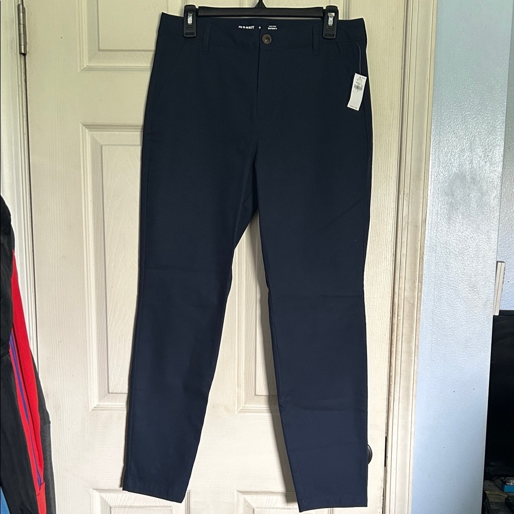 NWT Old Navy ink blue high rise adjustable waist skinny uniform pants size 8